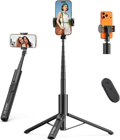 ULANZI Phone Tripod, SK27 61" Extendable Selfie Stick for iPhone, 2 in 1 Adjustable Tripod with Bluetooth Remote Cold Shoe Mount, Portable Phone Stand Lightweight for Travel Photo Video Stream Vlog