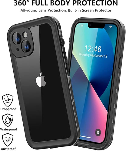 Protebox for iPhone 13 Mini Waterproof Case with Built-in Screen Protector, Shockproof Dustproof Full Body Protective IP68 Waterproof Phone Case for iPhone 13 Mini 5.4 inch (Black/Clear)
