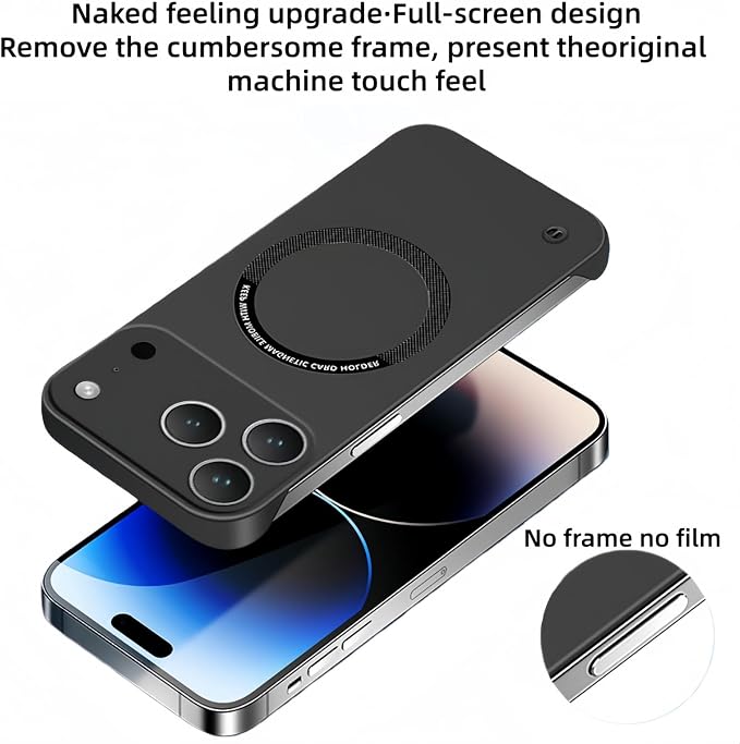 Frameless Magnetic Series Designed for iPhone 17/16/15/14/13 Pro Max Case, Shockproof Phone Cover for iPhone 17 Pro Compatible with MagSafe, Lightweight Minimalist (for iPhone14Promax,White)