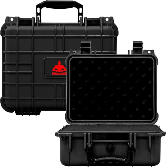 Jack Boss 13.6X11.4X6 Inch Hard Case, Portable Weather Waterproof Protective Camera Case with Customizable Foam, Foam Case Fit Use of Drones, Camera, Equipments, Black,upgraded