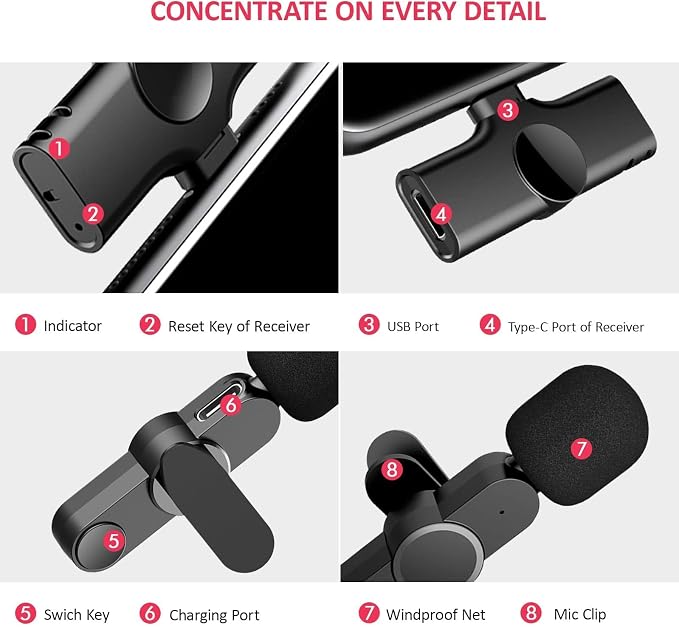 Wireless Clip Mic, Wireless Lavalier Microphones, Lapel Clip-on Microphone, for iPhone 15, Smartphone, Laptop, Video Recording, Tiktok, Facebook Live, YouTube Live Stream