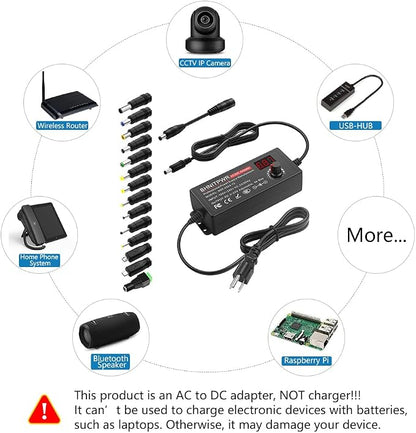 SHNITPWR 3V ~ 24V 3A 72W Power Supply Adjustable DC 3V 5V 6V 9V 12V 15V 16V 18V 19V 20V 24V Variable Universal AC/DC Adapter 100V-240V AC to DC Converter with 14 Tips 5.5x2.5mm 4.0x1.7mm 3.5x1.35mm