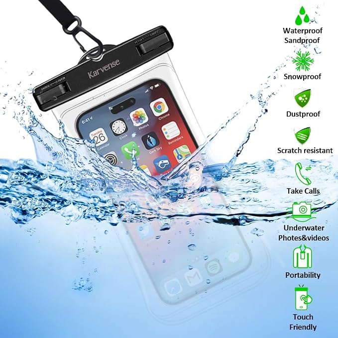 Waterproof Phone Pouch/Case, 4 Pack Large Water Proof Phone Pouch for iPhone, Samsung Galaxy & Pixel, IPX8 Phone Water Protector Pouch for Travel, Vacation, Beach, Pool, Cruise Essentials