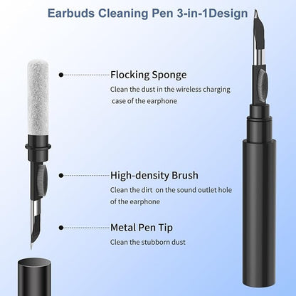 Cleaner Kit for Airpods Pro 1 2 3, 3-in-1 Multi-Function Cleaning Pen Tools Soft Brush Flocking Sponge & Metal Tip for Earbuds, Wireless Earphones, iPhone, Camera, Lens, Bluetooth Headphones (Black)