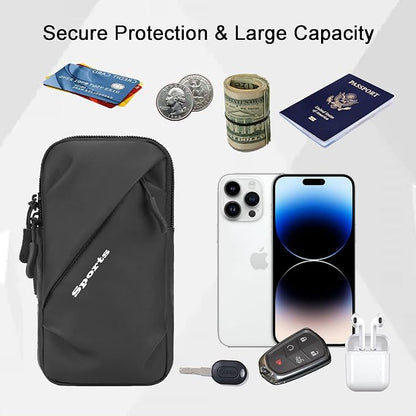 Phone Holder Arm Bands, Small Crossbody Shoulder Holsters Bag with Arm Band, Fits iPhone and All Cell Phones, Use for Running, Walking, Hiking & Biking (Plus Size,Black)