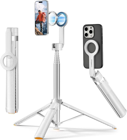 72'' Magnetic Selfie Stick Tripod for iPhone MagSafe – One-Click Open Stable Stand, Strong Magnetic Mount, 360° Rotation, Extendable Aluminum with Rechargeable Remote for Travel & Video Recording