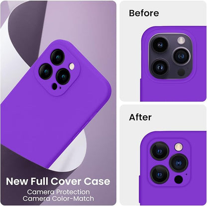 FireNova for iPhone 14 Pro Case, Silicone Upgraded [Camera Protection] Phone Case with [2 Screen Protectors], Soft Anti-Scratch Microfiber Lining Inside, 6.1 inch, Neon Purple