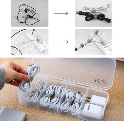 Vidifor 2-Pack Clear Cable Organizer Box with 16 Cable Ties, Portable Cord & Charger Storage for Drawer, Desk, Office & Home (2, Small)