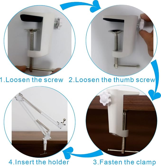 Replacement Heavy Duty C Clamp for 1/2” Base Magnifying Lamp,Desk Lamp,Swing Arm Lamp,Phone I pad Mount,Tablet Mic Holder,Table Mount Clamp for Microphone Stand Mic Boom Arm (ALU White)