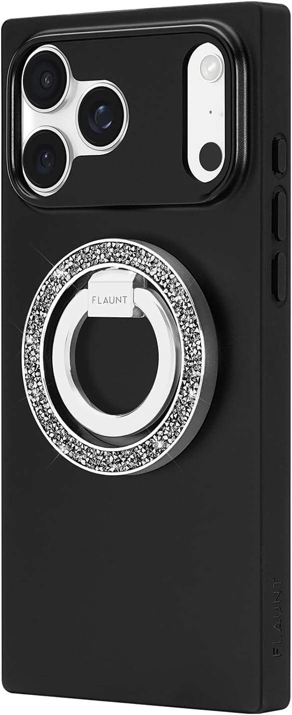 Flaunt MagSafe Ring Phone Stand - Limited Edition Magnetic Phone Grip - Slim, Collapsible Ring Holder & Stand - Detachable, 360° Rotation - Compatible with All MagSafe Cases - Silver Crystal Elegance