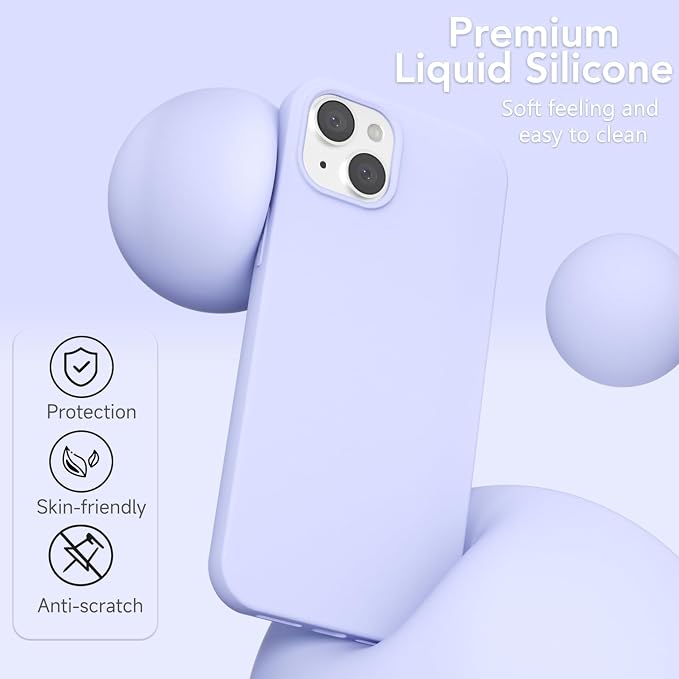 for iPhone 15 Plus/ 14 Plus Case Silicone Compatible with Magsafe Case, Ultra Slim Thin Magnetic Phone Cases Mag Safe, Cute Soft Rubber Gel Wireless Charging Cover for Women, Purple Lavender