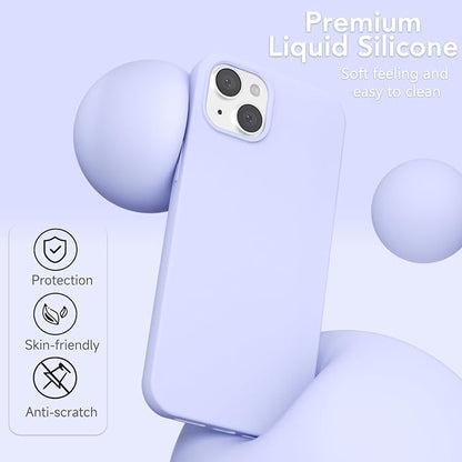 for iPhone 15 Case Silicone Compatible with Magsafe Case, Ultra Slim Thin Magnetic Phone Cases Mag Safe, Cute Soft Rubber Gel TPU Matte Plain Wireless Charging Cover for Women, Purple Lavender