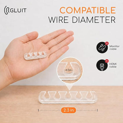 GLUIT Cord Organizer for Desk, Cable Holder for Nightstand, Charger Organizer, Adhesive Desktop Wire Clips, Multislot Cable Management, Table Organizer Accessories - 5 Pack, 15 Slots, Transparent