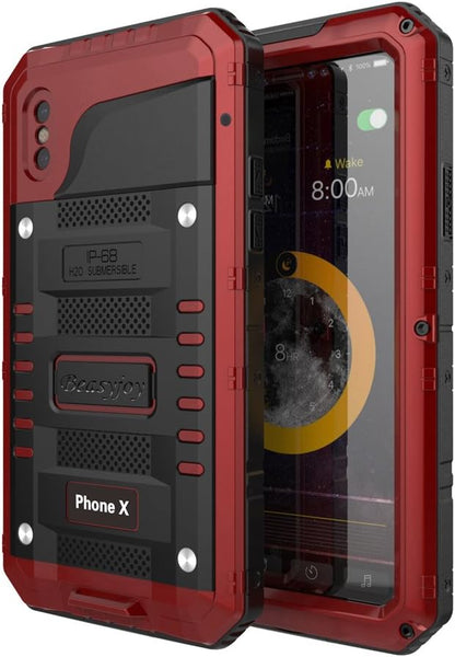 Beasyjoy for iPhone X iPhone 10 Metal Case Heavy Duty Aluminum Cover Waterproof with Screen Full Body Protector Shockproof Tough Rugged Durable Military Grade for Sports 5.8 inch, Red