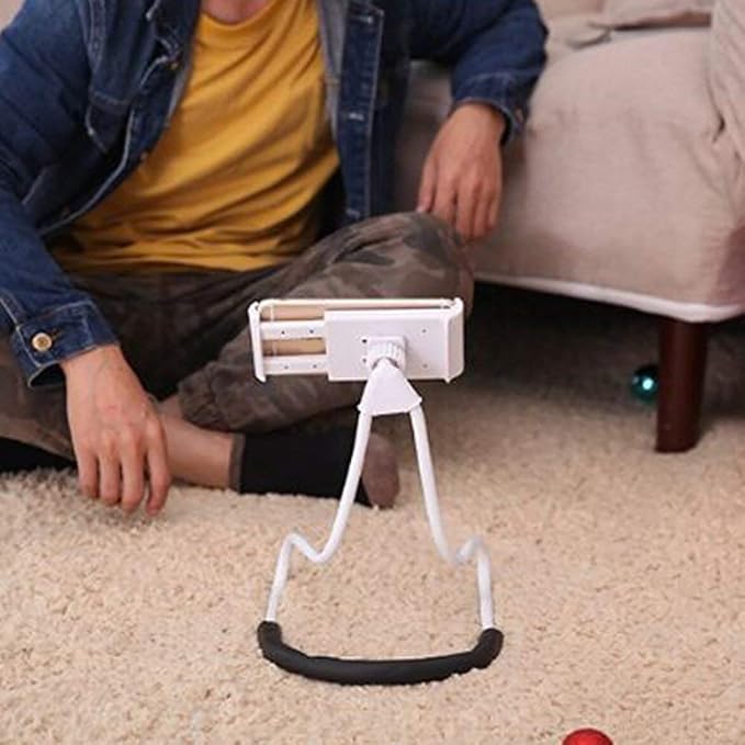 Flexible Long Arms Stand Clip Holder,Hanging on Neck Universal Lounger's Bracket for Mobile Phone Tablet PC Desktop(Black)