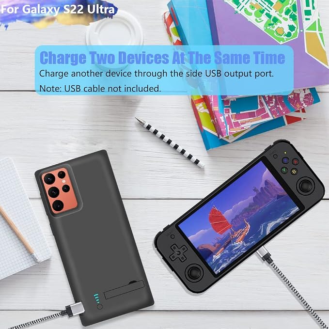 Battery Case for Samsung Galaxy S22 Ultra, 5000mAh Rechargeable Extended Battery Charging Charger Case, Add 100% Extra Juice, Not for S22 or S22+ (6.8 inch) Black