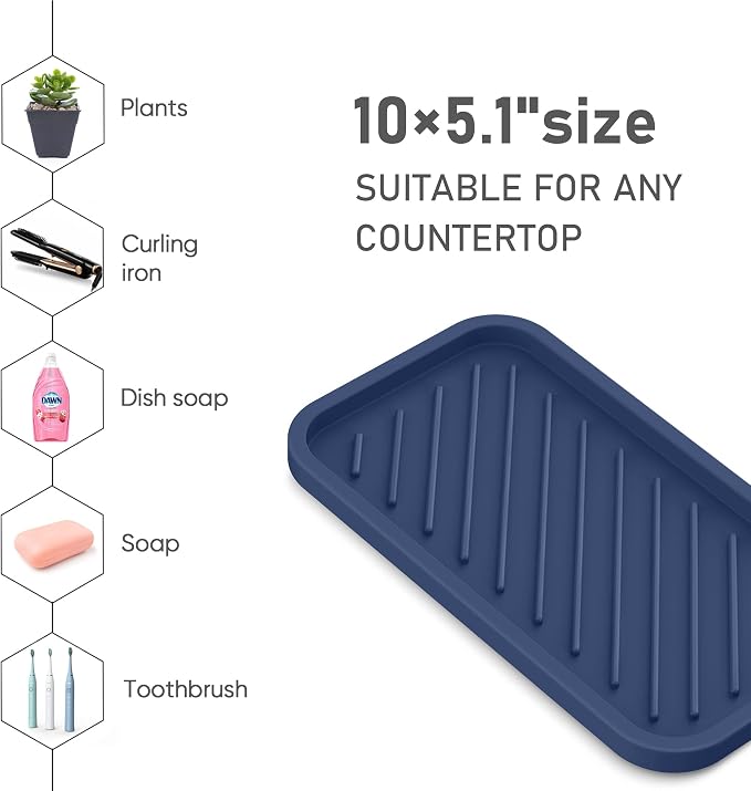 EG-SIPRO Silicone Sponge Holder,Large 10" Kitchen Sink Organizer Tray Kitchen Soap Tray Soap Sponge Holder for Bathroom Counter Sponge Caddy Dish Soap for Scrubber,Soap Dispenser,Scouring Pad