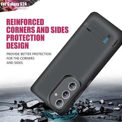 Battery Case for Samsung Galaxy S24, 5000mAh Rechargeable Extended Battery Charging Charger Case, Add 100% Extra Juice, Not Compatible with S24+ or S24 Ultra (6.2 inch) Black