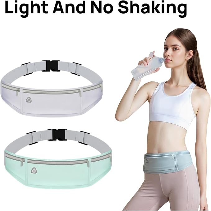 Slim 3-Pocket Running Waist Pack for Women & Men – Lightweight Stretch Sports Belt Bag, Fits Phones up to 7.2", Adjustable 60-120cm, Outdoor Fitness & Travel (Light Blue)