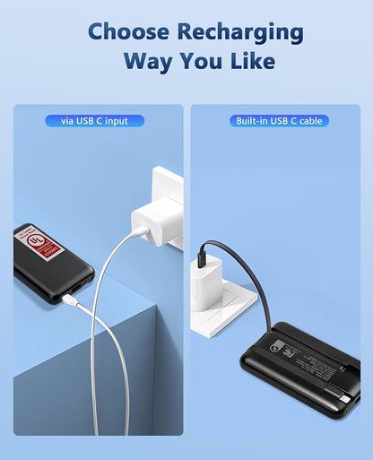 Miady UL Listed 2-Pack Small Portable Charger 5000mAh Power Bank for Travel | 18.5Wh丨Built-in 2 Cables丨3 Outputs 2 Inputs丨Compatible with iPhone Android etc丨Flight-Safe丨for Backpack Campingl丨Black+Black