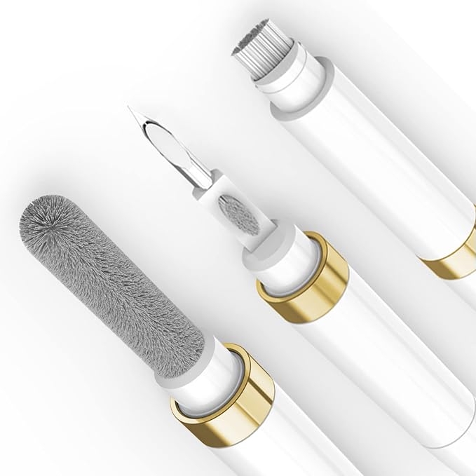 Dual-Brush Earbud Cleaning Pen | 4-in-1 Pro Kit for Precision & Durability, Tool Compatible with Airpods, Galaxy Buds, All Wireless Headsets -Gold