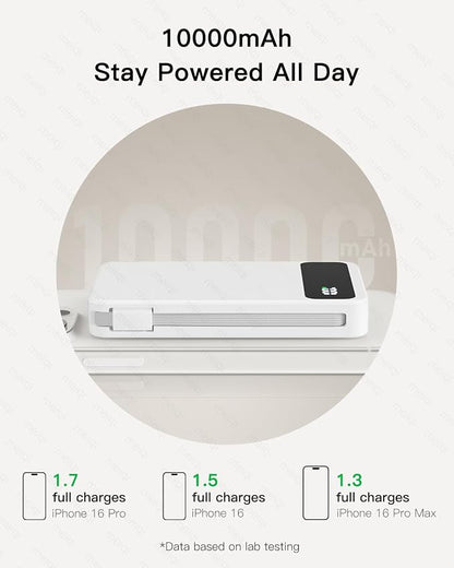 Magnetic Power Bank, 10,000mAh Wireless Portable Charger for Mag-Safe 15W Fast Charging, Battery Pack with USB-C Cable 20W in/Out for iPhone Air/17/16/15/14/13/12/Plus/Pro/Pro Max, AirPods & More