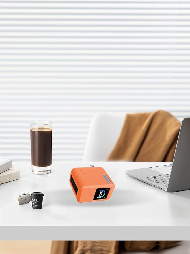 Case for Anker Prime Charger（160W 3Ports Smart Display）, WUNIAK Soft Silicone Protective Portable Scratch Shock Resistant Shell,Protective Case for Anker Prime Charger 160W,Orange