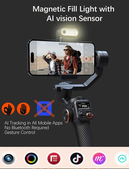 Hohem iSteady M6 Kit Smartphone Gimbal Stabilizer 3-Axis with Magnetic Fill Light/AI Tracking Sensor for iPhone Android with 0.91-inch OLED Display Max Payload 400g
