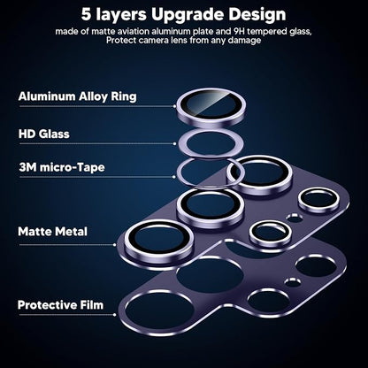 for Samsung Galaxy S24 Ultra Camera Lens Protector, [Full Protection] [Powerful Strength Adsorption] Matte Alloy Metal Ring Glass Camera Screen Protector for Galaxy S24 Ultra,Violet+Violet