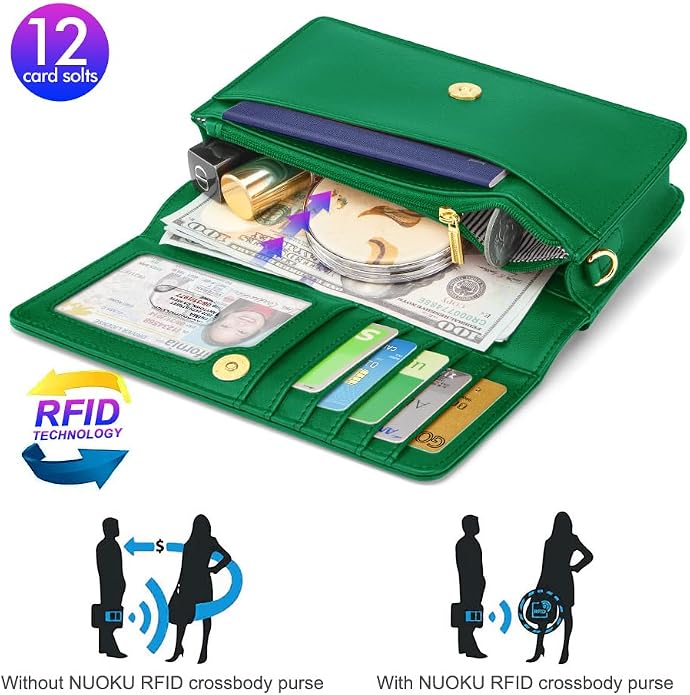 nuoku Women Small Crossbody Bag Cellphone Purse Wallet with RFID Card Slots 2 Straps Wristlet