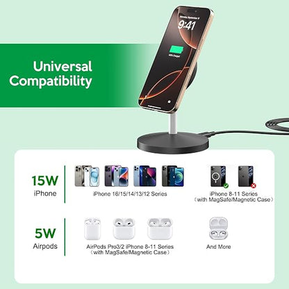 Magnetic Wireless Mag-Safe Charger Station,Long 6FT USB C Cable MagSafe,Stable Charger Stand Apple Magsafe Wireless Station/Pad Fast Charging for iPhone 17/17 Air/17 Pro/16 Plus/16 Pro Max/15/14/13/12