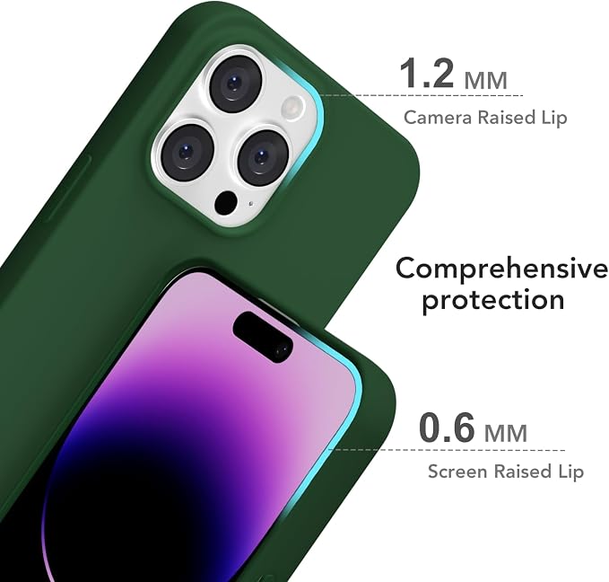 for iPhone 14 Pro Max Case Silicone Compatible with Magsafe Case, Ultra Slim Thin Magnetic Phone Cases Mag Safe, Cute Soft Rubber Gel Matte Plain Wireless Charging Cover for Women, Dark Green