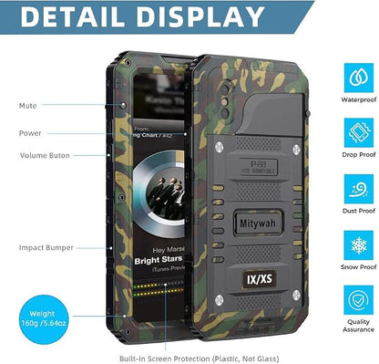 Mitywah Shockproof Case Compatible with iPhone X/XS,Waterproof Full Body Protective Cover with Impact Resistant Aluminium Alloy,Strong Military Defender Heavy Duty Metal Shell for Outdoor, Camouflage