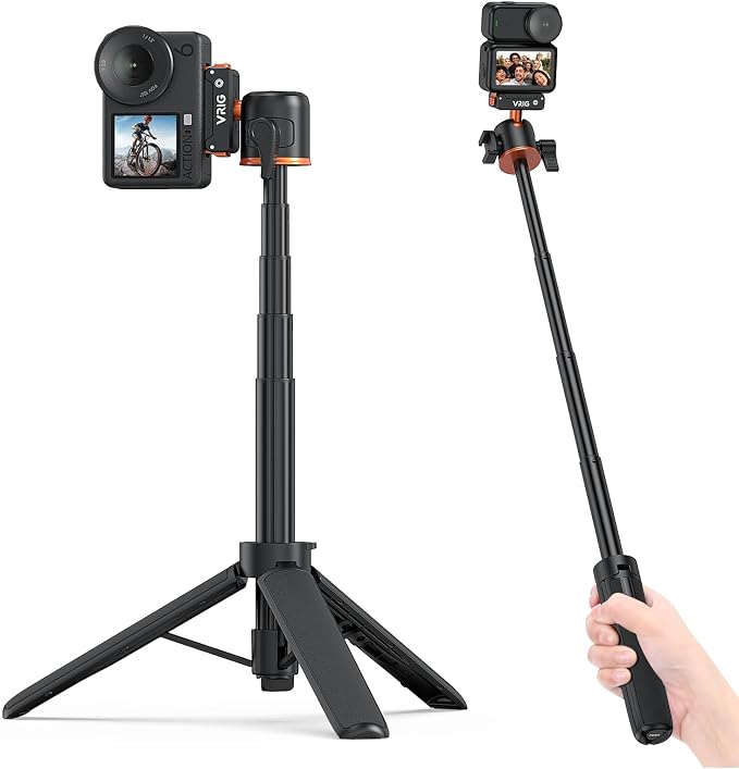 VRIG Osmo Action 6 21.3" Mini Camera Tripod for DJI Osmo Nano,360° Extendable Selfie Stick Holder with Magnetic Quick Release Mount Adapter for DJI OSMO Action 6,OSMO Nano