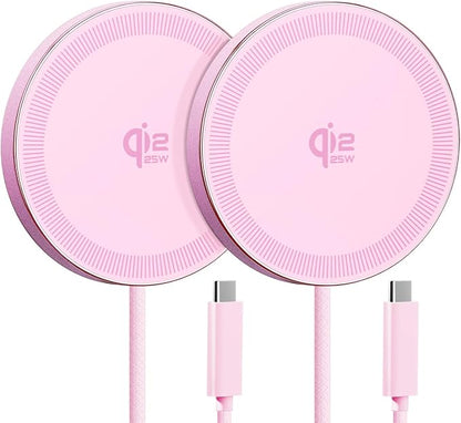 25W Wireless Charger for MagSafe, Qi2.2 Magnetic Fast Charging Pad for iPhone 17/16/15/14/13/12 Series & AirPods, Strong Magnet, Thin & Portable Wireless Charger for Travel Home Office (Pink, 2Pack)