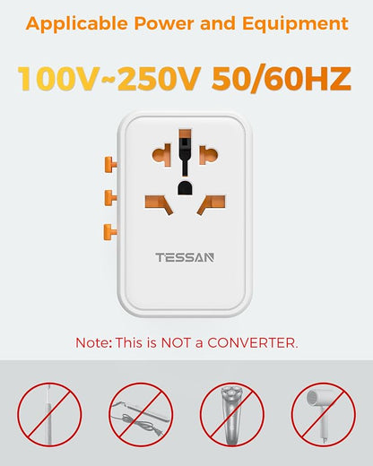 TESSAN Universal Travel Adapter, GaN 65W | 3 USB C Ports, 2 USB A Ports, Type C/G/A/I, European USA UK Australia Ireland