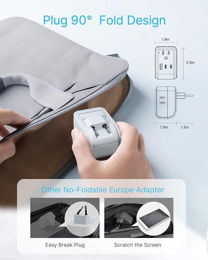 3 Pack European Travel Plug Adapter, VINTAR Foldable International Power Adapter with 4 AC Outlets 3 USB Ports(2 USB C), Type C Adaptor Charger for US to Most of Europe EU Italy Spain France Iceland