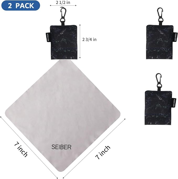 SEIBER Eyeglass Cleaning Microfiber Cloth,7 x 7 inch Glasses Cloth for Sunglasses,Laptops, Cameras,Screen- with Neoprene Pouch,Self-Closing Bottom(2PCS,Camo Dark)