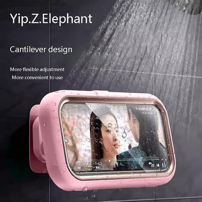 Shower Phone Holder Waterproof - 360° Bathroom Wall Phone Mount Stand Water Proof Anti Fog Case, Suitable for Phones Under 7 inches(Gold Pink)