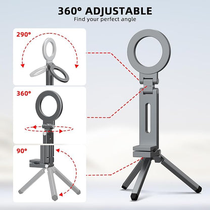 Magnetic Tripod for iPhone, Airplane Phone Holder for MagSafe Selfie Stick Adapter Travel Foldable Clip Clamp Plane Desktop Stand for iPhone 17 16 15 14 13 12 Pro Max Mini Accessories