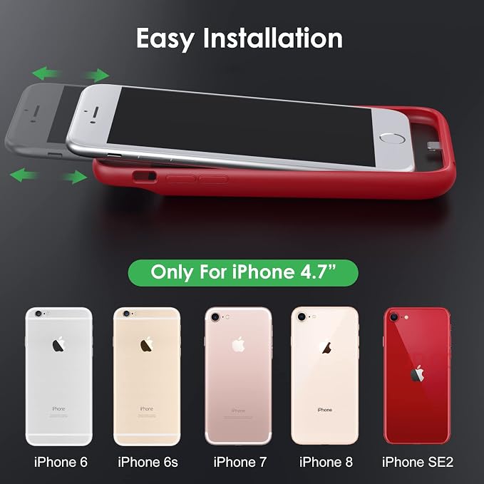 Battery Case for iPhone 8/7/6s/6/SE (2022/2020),[2025 Upgraded] 7000mAh Ultra-Slim Portable Extended Charger Cover for iPhone 8/7/6s/6/SE (2022/2020) Charging Case (4.7 Inch)-Red