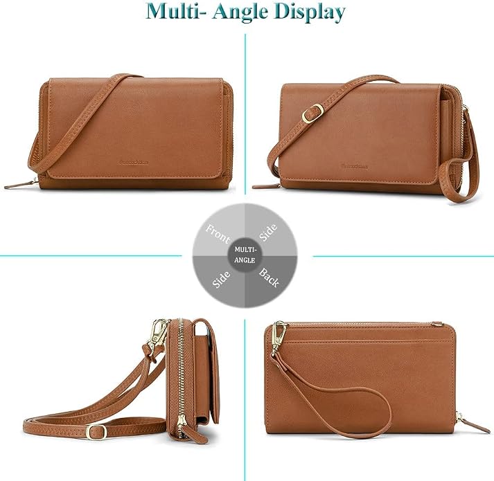 Peacocktion Crossbody Bags for Women RFID Wristlet Wallets Travel Vegan Leather Small Clutch Purses with Phone Pocket Zipper