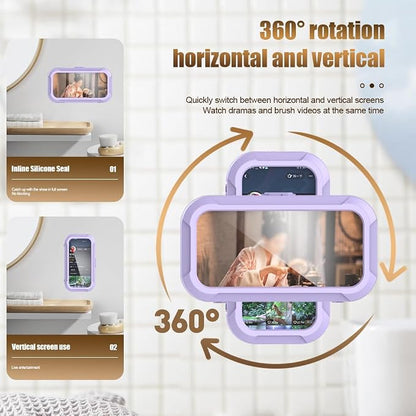 360° Rotatable Retractable Adjustable Shower Phone Case Holder,Anti-fog HD & sensitive screen ,Wall Mounted Phone Holder for Bathroom Mirror Bathtub Kitchen,Shower Accessories for 4-7" Phones (purple)