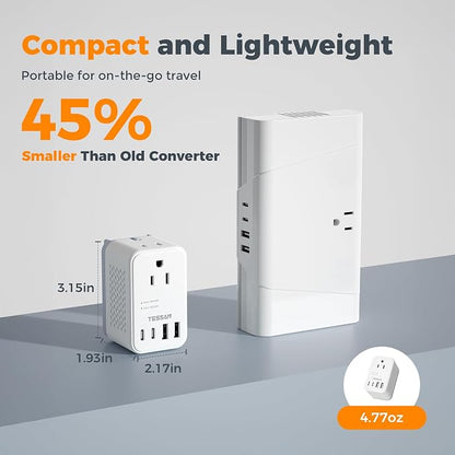 TESSAN 220 to 110 Voltage Converter US to Europe, International Adapter | 4 USB Ports(2 USB C), 2 AC and EU/UK/AU Plug Universal Travel Power Converter Adapter Combo, Step Down Transformer