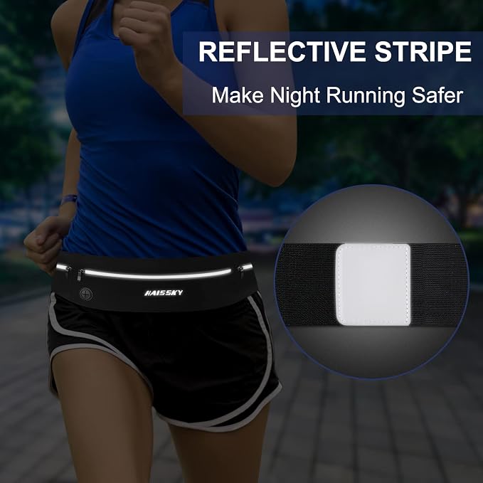 Slim Running Belt - 3 Pocket Running Fanny Pack, Adjustable Sweat Resistant Waist Bag for Men Women, Workout Exercise Fitness Phone Holder Fits All Phones - Runner Marathon Jogging Race Belt