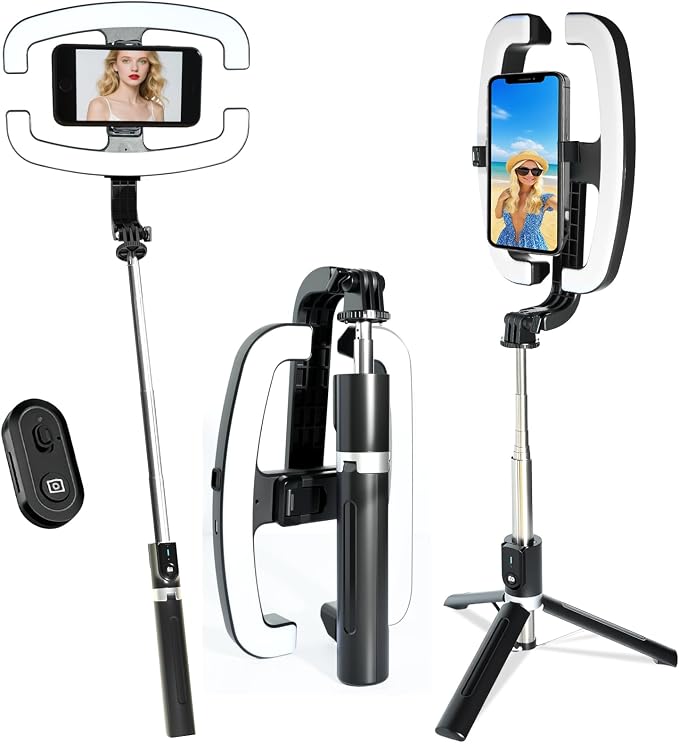 Foldable Selfie Light with Stand,54" Extendable Phone Holder Selfie Stick with Dimmable LED Lights and Remote,Ring Light Tripod for Video Recording/Live Stream/Makeup/Photography/YouTube/TikTok