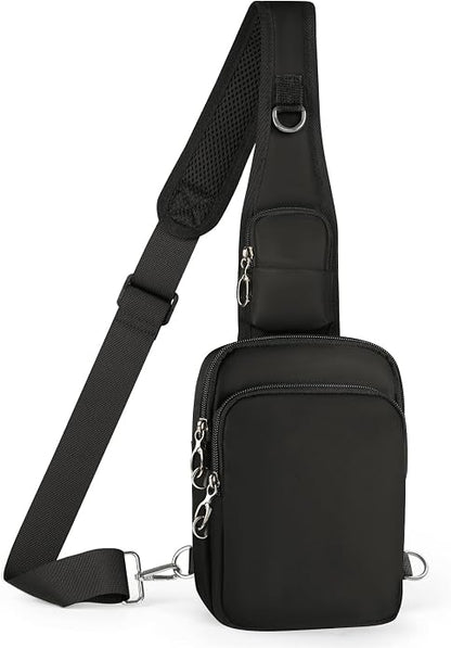 BROADREAM Mini Crossbody Sling Bag, Small Chest Bags Dual Pocket with Zipper Lock, RFID Blocking & Water Resistant Women Men