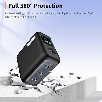 for Anker Prime 160W Charger Case [Black] – Soft Silicone Protective Cover with Shockproof Dustproof Sleeve + 2 Screen Protectors for Anker Prime 160W 3-Port Compact Dynamic Charger