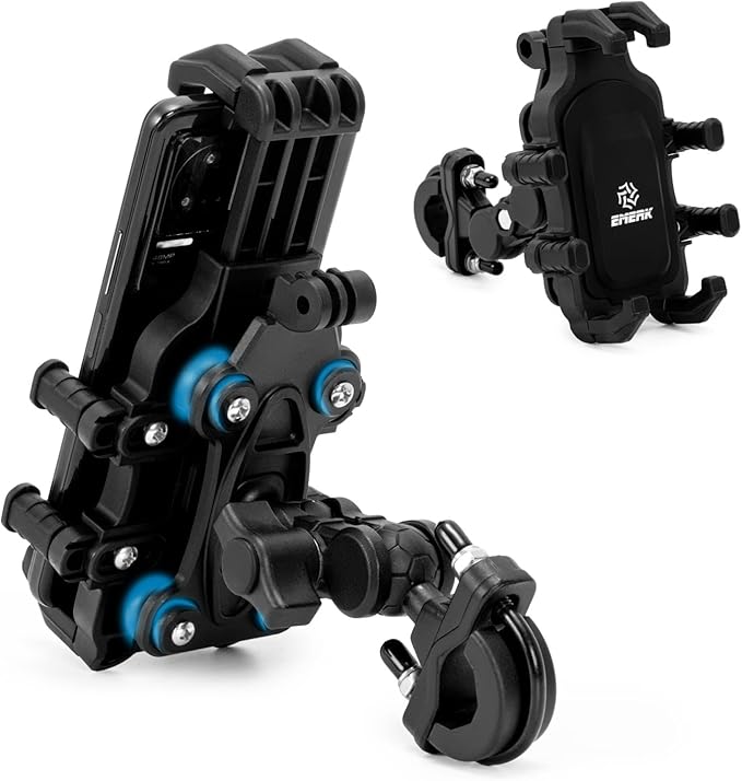 EMERK Motorcycle Phone Mount Holder - [Dual Vibration Dampener] [Anti-Shake Anti-Theft] Bike Phone Holder, Adjustable Handlebar Cellphone Cradle for Bicycle Road Scooter ATV Fit 4.7''-7.2'' Smartphone