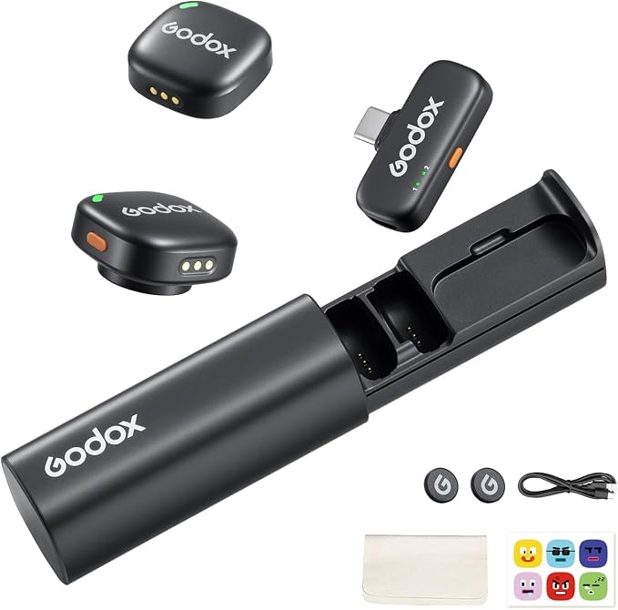 GODOX C01 Kit2 Wireless Lavalier Microphone for iPhone 15/16/17 & Android, USB C, Intelligent Noise Reduction, 48kHz/24bit Audio & 200m Range for Vlogging, YouTube (2 TX + 1 USB-C RX + Charging Case)